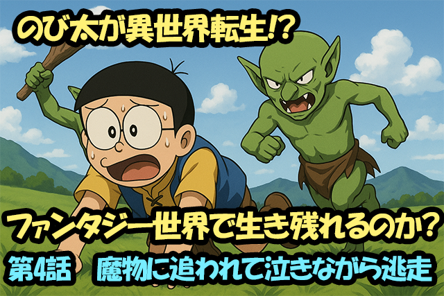 のび太が異世界転生！？ファンタジー世界で生き残れるのか？第4話　魔物に追われて泣きながら逃走
