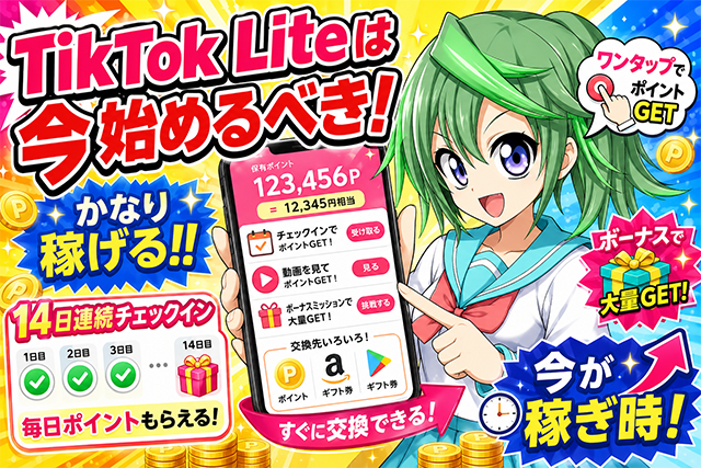 【2026年最新】TikTok Liteがヤバすぎる!ポイ活で始めるなら今がベスト!ぶっ壊れな稼ぎ時!